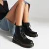 Botas de Montar de Cremallera Lateral Bajas para Mujer Talla 35-48, Botas de Cuero para Mujer Otoño e Invierno, Punta Redonda Charol, Suela Gruesa, Plataforma Impermeable, Tacón Medio