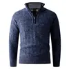Suéter Pulôver Amazon outono e inverno europeu e americano com meio zíper e gola alta, forrado com fleece e espessado, top de malha casual para jovens adultos