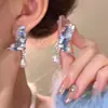 Pendientes de Mariposa de Cristal Azul Super de Hada para Mujer, Estilo Bosque, Frescos y Modernos, Mismo Estilo que las Celebridades de Internet, Pendientes con Colgante de Perla