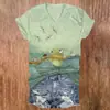 Camiseta casual para mujer con estampado de rana transfronterizo, cuello en V, manga corta, impresión digital 3D, personalizada, pedido a partir de una pieza