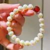 Conjunto de Collar, Pulsera y Aretes de Perlas de Agua Dulce Naturales y Ágata Roja de 9-10mm Caja de Regalo para el Día de la Madre