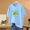 Camiseta 100% Algodão Puro de Manga Curta para Mulheres Retrô Americano Versátil Soltinha Verão Novo Estilo Estampa de Frutas Tendência