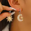 Colar Pingente Lua e Sol da Moda, Joia Transfronteiriça Europeia e Americana Elegante e de Alto Padrão, Corrente Clavícula com Pingente de Sol e Lua para Mulheres