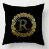 Explosiones oro negro funda de almohada de terciopelo piel de durazno letras del alfabeto inglés funda de cojín para sofá tela para el hogar