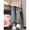 Jeans Bordado com Urso Azul Feminino 2025 Novo Outono e Inverno Retrô Slim Solto Perna Reta Cintura Alta Calças de Perna Reta