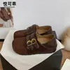 Sapatos femininos Birkenstock-style de couro genuíno com sola grossa para aumentar a altura, nova coleção outono 2026, sapatos versáteis de um só tom com tiras de fivela, mocassins e sapatilhas.