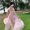 Gatita que Pone Huevos Flor de Cerezo Lluvia Atmósfera Hada Flujo Irregular Vestido de Vacaciones en la Costa Conjunto de Viaje Vestido Bordado