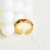 Anillo Abierto de Zirconia Chapado en Oro Moda Transfronteriza Aceite de Color que se Cae Diseño Creativo Joyería de Lujo Ligero Versátil para el Día a Día