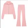 Moda europea y americana transfronteriza para mujer, bestseller de AliExpress: Conjunto elegante de chaqueta polar con cremallera de manga larga y pantalones para principios de otoño