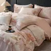2026 Nuevo Estilo Patchwork de Borde Ancho Juego de Cuatro Piezas de Sábana Funda Nórdica de Algodón Puro Cepillado Sábana Ajustable Ropa de Cama
