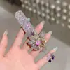 Pasador de Cristal Morado Completo de Lujo Ligero Estilo Coreano para Mujer, Pinza para el Cabello con Flecos de Borla de Cristal Mariposa, Elegante Accesorio para el Cabello
