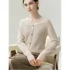 Camisa básica versátil elegante de gola V, corte slim, 100% cashmere puro, jaqueta cardigã de malha quente de manga longa