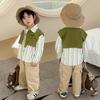 Camisa de Manga Larga a Rayas de Dos Piezas para Niños 2025 Otoño Nuevo Estilo Coreano Top para Niños Pequeños Camisa Infantil de Moda