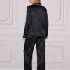 Pijama de seda de hielo transfronterizo para mujer, estilo europeo y americano, estampado de leopardo, nueva colección de otoño, ropa de estar jacquard de alta gama con manga larga y pantalón largo, comercio exterior