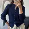 Chegada Nova da Primavera Cardigan de Algodão Puro Gola Redonda Feminino Suéter Lã Solto Casaco Tricô Trançado Estilo Coreano Cor Sólida Versátil