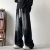 Calça jeans masculina retro americana lavada, calça casual com cintura elástica, corte solto, plissada, novo modelo 2026, calça longa de perna reta
