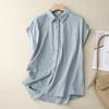 Foto Real Camisa de Algodão de Manga Curta para o Dia a Dia Verão Novo Design Feminino Senso de Design Nicho Camisa Casual Verão Top Pequeno