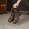 Botas Martin Casuales Retro Desgastadas Puntera Redonda Suela Gruesa Con Cordones Cierre Lateral Cremallera Estilo Británico Botas de Trabajo 2025 Otoño Piel de Vaca