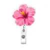 Amazon Transfronterizo Portatarjeta de Insignia Retráctil de Acrílico con Flor Rosa Clip Retráctil para Tarjeta de Identificación con Cordón Retráctil Venta al por Mayor
