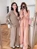 Traje de Punto Casual Coreano con Capucha para Mujer 2025 Nuevo Top de Canalé con Doble Cremallera Pantalón Recto Conjunto de Dos Piezas Suéter