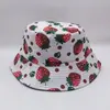 Moda de Verano Sombrero de Cubo Estampado de Frutas Fresas Doble Cara Sombrero de Sol Casual de Verano Sombrero de Sol para Viajes al Aire Libre