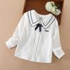 Camisas Infantis Primavera Novo Estilo Algodão Puro Manga Curta Crianças Maiores Manga Longa Tops Uniformes Escolares Estudante Outono