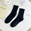 Meias de Pilha com Borda de Fungo Preto e Branco para Mulheres Verão Finas Absorventes de Suor Respiráveis Algodão Meias de Meia Panturrilha Meias de Confinamento Sem Costura