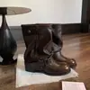 Botas Curtas Western Cowboy Empilhadas Aumentadoras de Altura 2026 Botas de Equitação Femininas Tendência de Temperamento Outono/Inverno Cor Lavada Retro Calças Amassadas