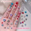 Celebridad de Internet Arte de Uñas Corazón Diamante Joyería Super Brillante Cristal Vidrio Punta Inferior Diamante Grande y Pequeño Colorido Corazón de Durazno Diamante Joyería para Uñas