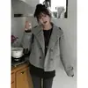 Enviado. Traje vintage con cuello de solapa, doble botonadura, bolsillo de ojal, corte holgado, versátil, abrigo corto de lana para mujer 18922