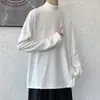 Camiseta de gola alta parcial masculina manga longa forrada com fleece quente para casal outono segunda pele veludo dupla face estilo Hong Kong suéter liso