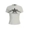 Camiseta negra de manga corta estilo americano, dulce y fresca, para mujer, estampado de leopardo de verano con estampados de estrellas y letras, top corto ajustado para mujer