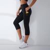 Malla Transfronteriza con Bolsillo Pantalones de Yoga Europeos y Americanos de Cintura Alta Pantalones Capri de Yoga Ajustados Adelgazantes Leggings para Mujeres Verano