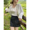 Chaqueta cárdigan de punto blanca para otoño e invierno para mujer, nuevo estilo de principios de otoño 2026, suéter de cuello redondo, top básico holgado