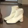 2026 Novo Salto Grosso de 6cm~ Bico Quadrado Francês Zíper nas Costas Botas Curtas Elegantes para o Trabalho Emagrecedoras Botas de Salto Grosso Emagrecedoras Femininas