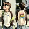 Camiseta base de forro polar alemán de doble cara para niño otoño e invierno estilo coreano prenda superior camiseta base capa interior cuello redondo bloques de color de dibujos animados manga larga