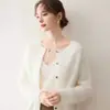 Nuevo cárdigan de cachemir cepillado para otoño e invierno, estilo elegante para mujer, abotonado, cálido, moderno, versátil, abrigo de cachemir