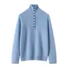 Suéter de Cachemira de Diseñador Otoño/Invierno 2026 para Mujer, Tejido de Lana con Botones de Contraste de Color, Corte Holgado