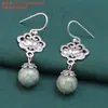 Pendientes de plata de ley S925 con cuentas redondas de loto lapislázuli jade pendientes vintage desgastados simples pendientes joyería al por mayor