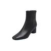 Té con leche color albaricoque Textura Piel de oveja Sencillo Elegante Tacón Grueso Botas Finas Invierno 2024 Tacón Medio Grueso Punta Cuadrada Botines Cortos de Piel para Mujer
