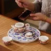 Juego de Té Kung Fu de Jadeíta con Exquisita Tetera Cerámica Floral, Tazas de Té y Bandeja de Té para Uso Doméstico y Recepción de Invitados