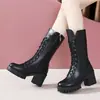 Botas Chelsea de Salto Grosso Femininas Botas de Cano Médio Femininas Novo Estilo Outono/Inverno 2026 Estilo Britânico Sapatos Femininos Versáteis Celebridade da Internet Botas de Cano Curto com Forro de Veludo