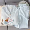 Pijama de Gaze de Algodão Puro com Desenho de Dachshund e Nuvem para Mulheres 2026 Novo Outono/Primavera Mangas Longas Cardigan Roupa de Casa Verão