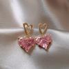 Brincos Pingente Colar Conjunto de Joias Coração Rosa Brilhante Inserido com Cobre Estilo Europeu e Americano Zircônia