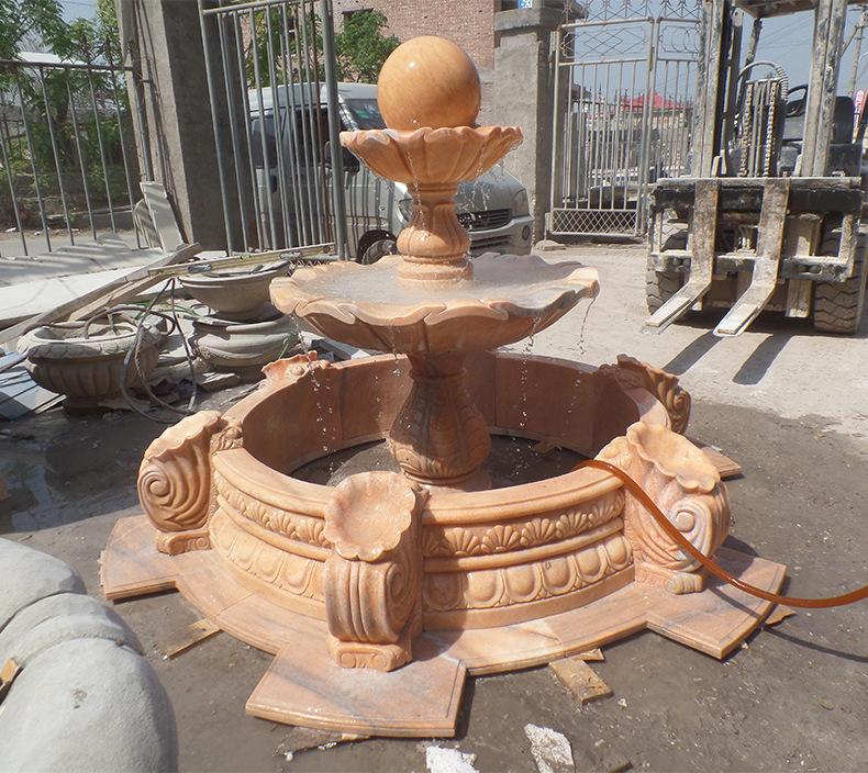 晚霞红风水球喷泉 大理石景观喷泉 石雕水转球水钵 石材流水摆