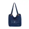 Nova bolsa jeans de grande capacidade, bolsa casual feminina de ombro, estilo coreano, bolsa tote estudantil de cor sólida artística, moderna