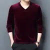 Camiseta interior de terciopelo dorado para otoño e invierno, cuello redondo, manga larga, para hombre, gruesa, cálida, cuello alto medio, cuello en V, talla grande