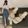 Pantuflas de Mujer de Tacón Alto con Diseño de Diamantes Brillantes, Moda Verano 2026 Estilo Celebridad de Internet, Sandalias Abiertas de Estilo Coreano para Mujer