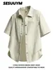 Camisa de Hombre Elegante y Versátil, Estilo Delgado de Verano, Cuello Campana, Cuadros de Burbujas, Camisa Casual Moderna Holgada de Manga Corta para Hombre