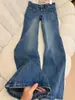 Jeans Wide Leg de Textura de Bambu Solto para Mulheres Verão Novo Retro Azul Americano Cintura Baixa Calça Ferradura